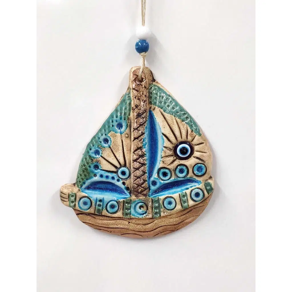 Seramik Mini Gemi Dekoratif Duvar Süsü 13x15 cm