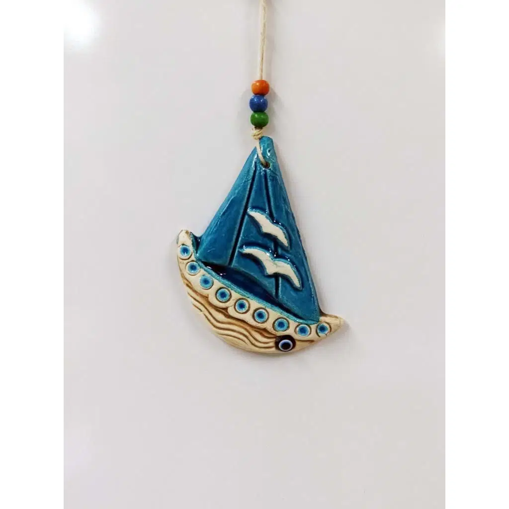 Seramik Mini Gemi Nazarlıklı Dekoratif Duvar Süsü 10x13 cm