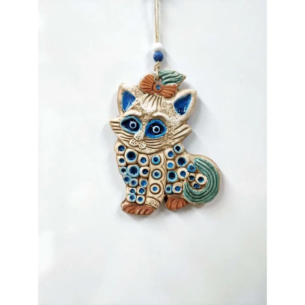 Seramik Mini Kedi Dekoratif Duvar Süsü 16x11 cm