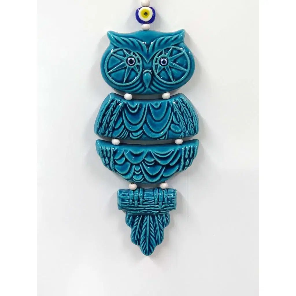 Şık Tasarımlı Turkuaz Baykuş Duvar Süsü Nazarlık 13x30