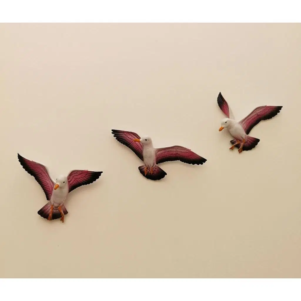 Üçlü Kuş Duvar Süsü Dekoratif Üçlü Martı - Pembe